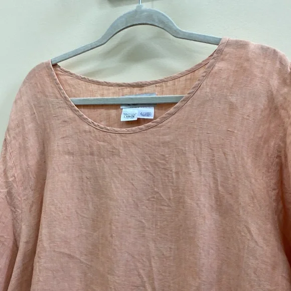 Flax women’s large peach color short sleeve linen top - Picture 4 of 4